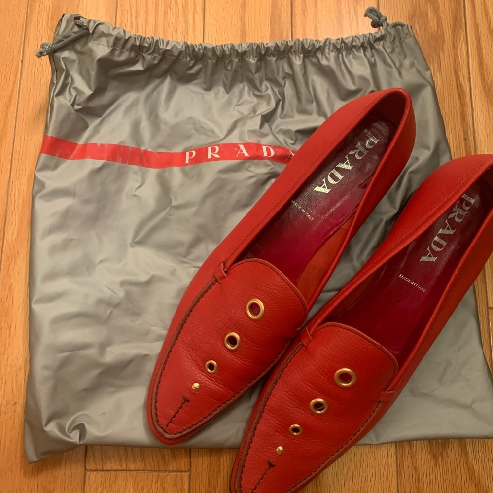 Red Leather Prada Loafers